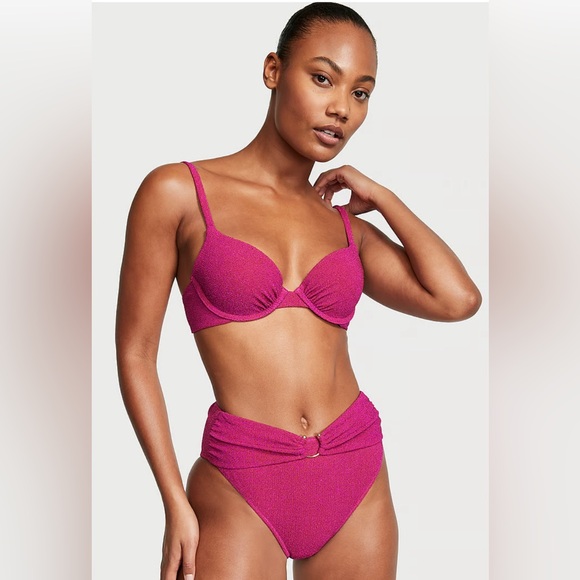 Victoria’s Secret NWT Shimmer Highwaist bikini SET in Forever Pink - Picture 1 of 5